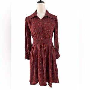 Alice + Olivia deep burgundy Long Sleeve shirt polka dot silk dress